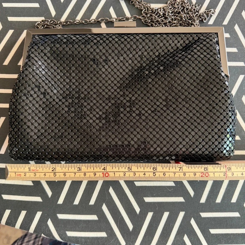 Gunne Sax Jessica McClintock‎ Black Metal Mesh Evening Clutch Bag Chain Strap